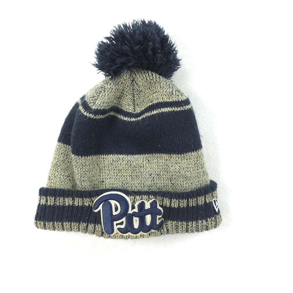 Pittsburgh Panthers Beanie Mens Blue Gold NCAA Football New Era Pom Knit